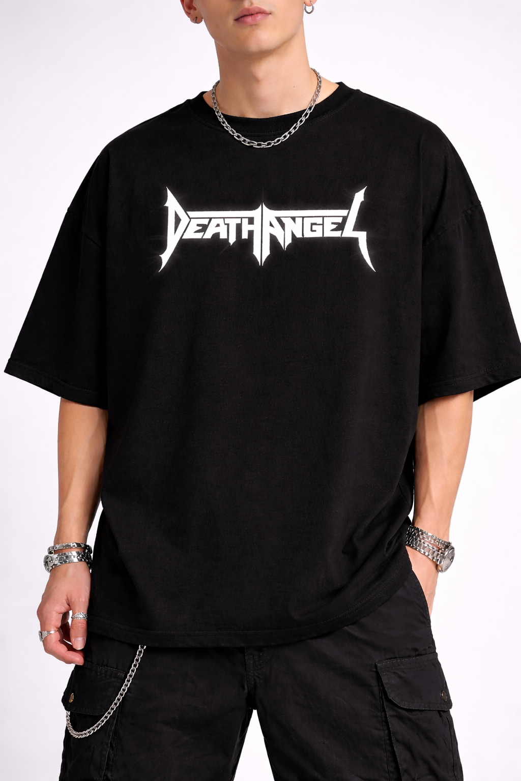 Fallen Angel Wing Oversize Black T-Shirt