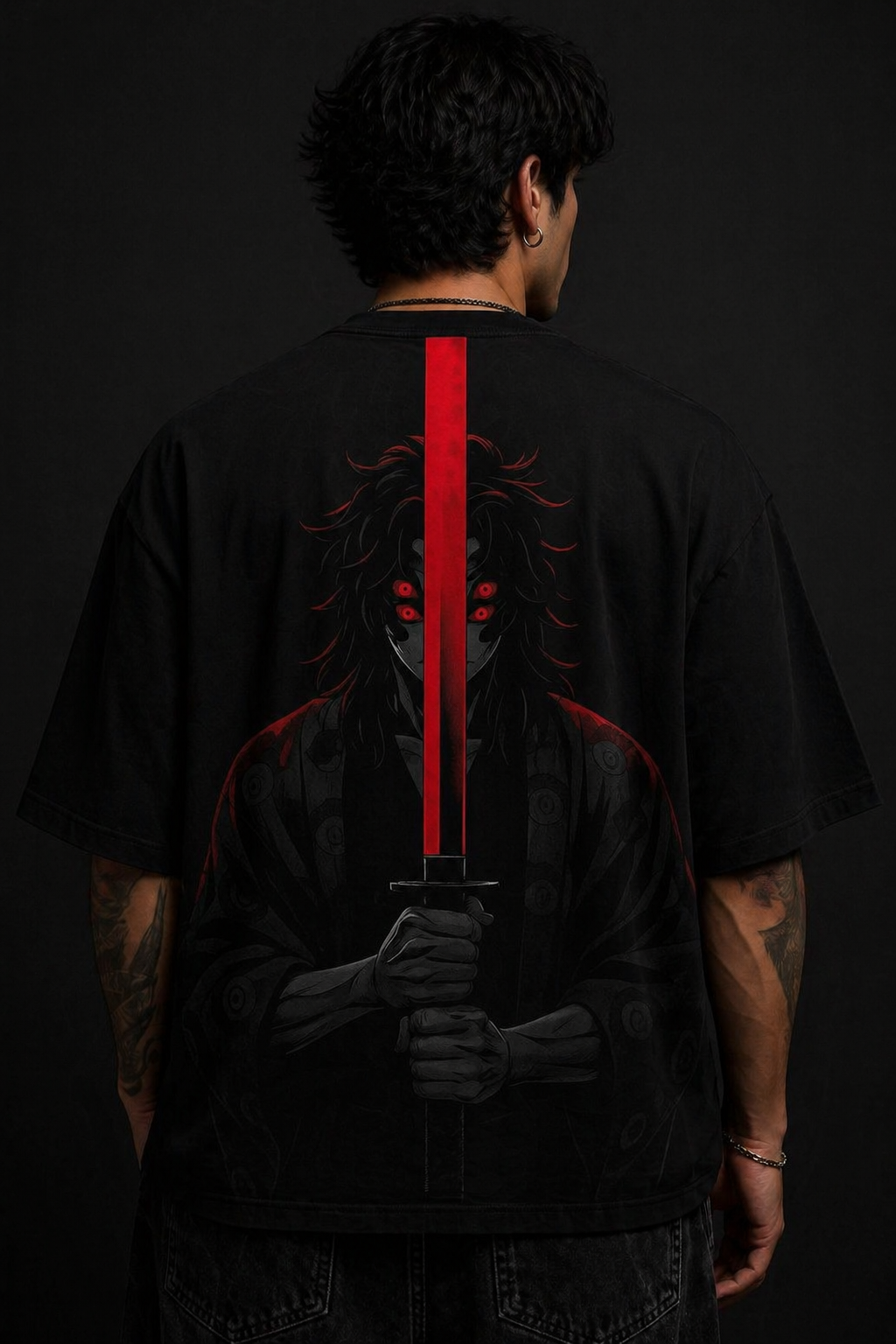 Demon Blade Oversized Black T-Shirt – Anime Streetwear Edition
