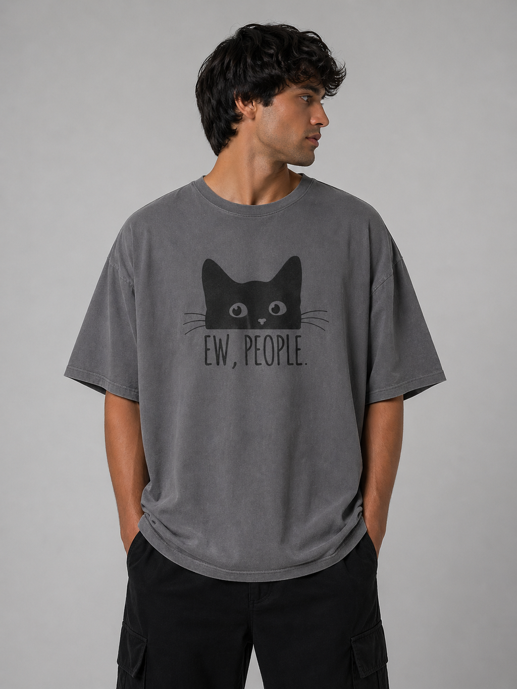 EW, PEOPLE Cat Design Oversize T-shirt | Streetwear Casual Tee