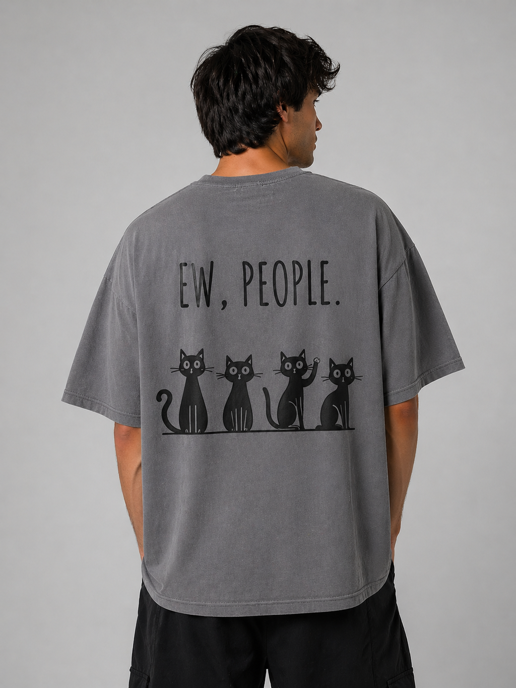 EW, PEOPLE Cat Design Oversize T-shirt | Streetwear Casual Tee