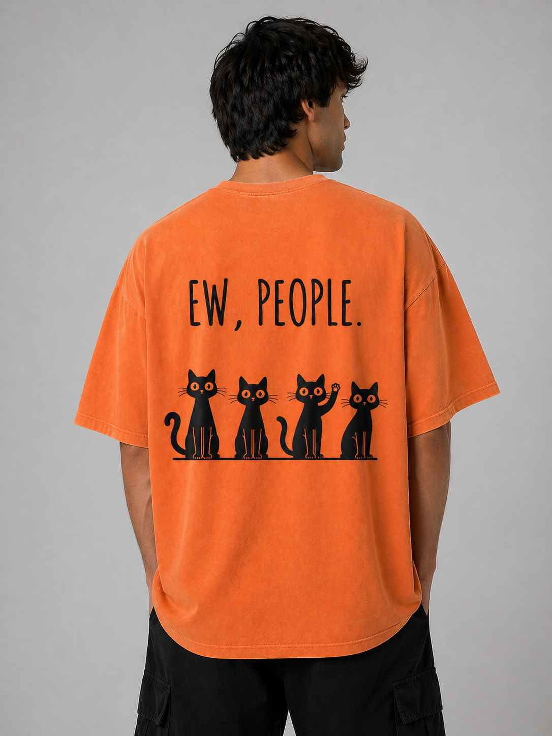 EW, PEOPLE Cat Design Oversize T-shirt | Streetwear Casual Tee