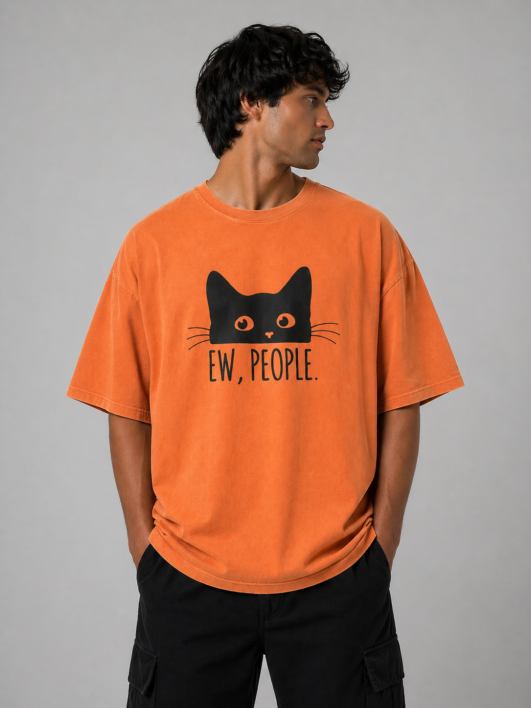 EW, PEOPLE Cat Design Oversize T-shirt | Streetwear Casual Tee