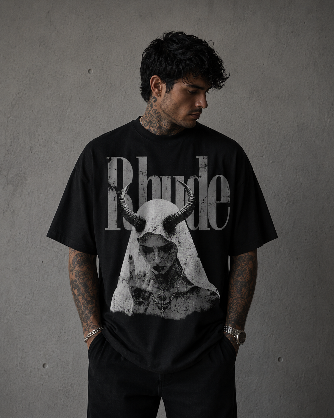 Rhude Gothic Devil Oversized Black T-Shirt
