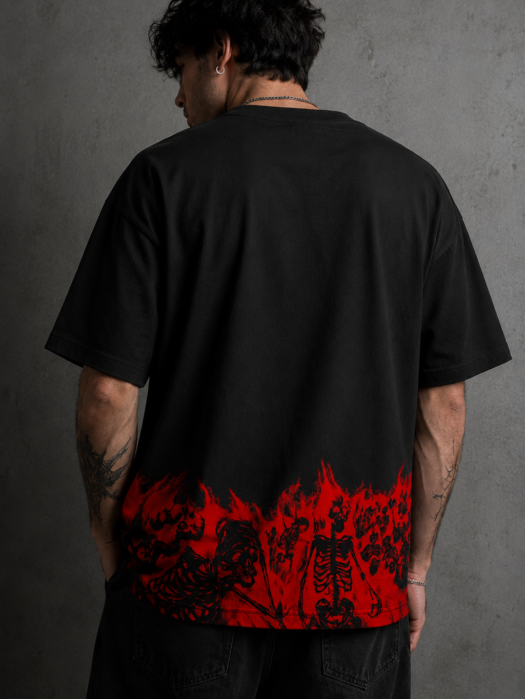 Infernal Halo Oversized Black Graphic T-Shirt