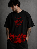 Infernal Halo Oversized Black Graphic T-Shirt