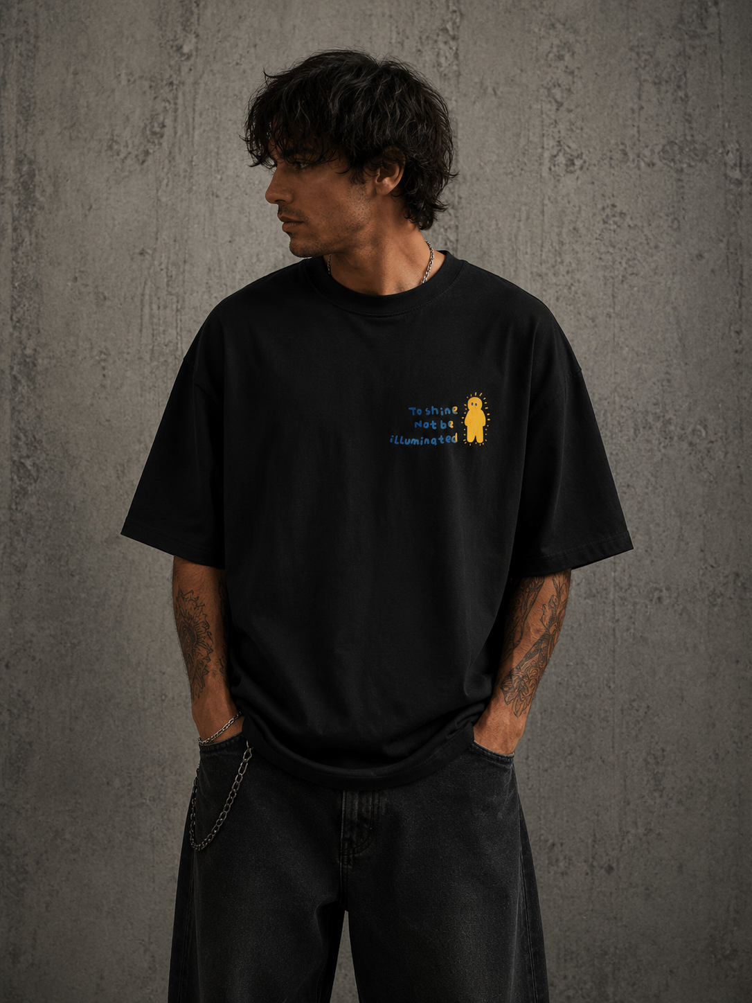 Oversized Black Graphic T-Shirt for Men | “Be Addicted to Bettering Yourself” Streetwear Tee