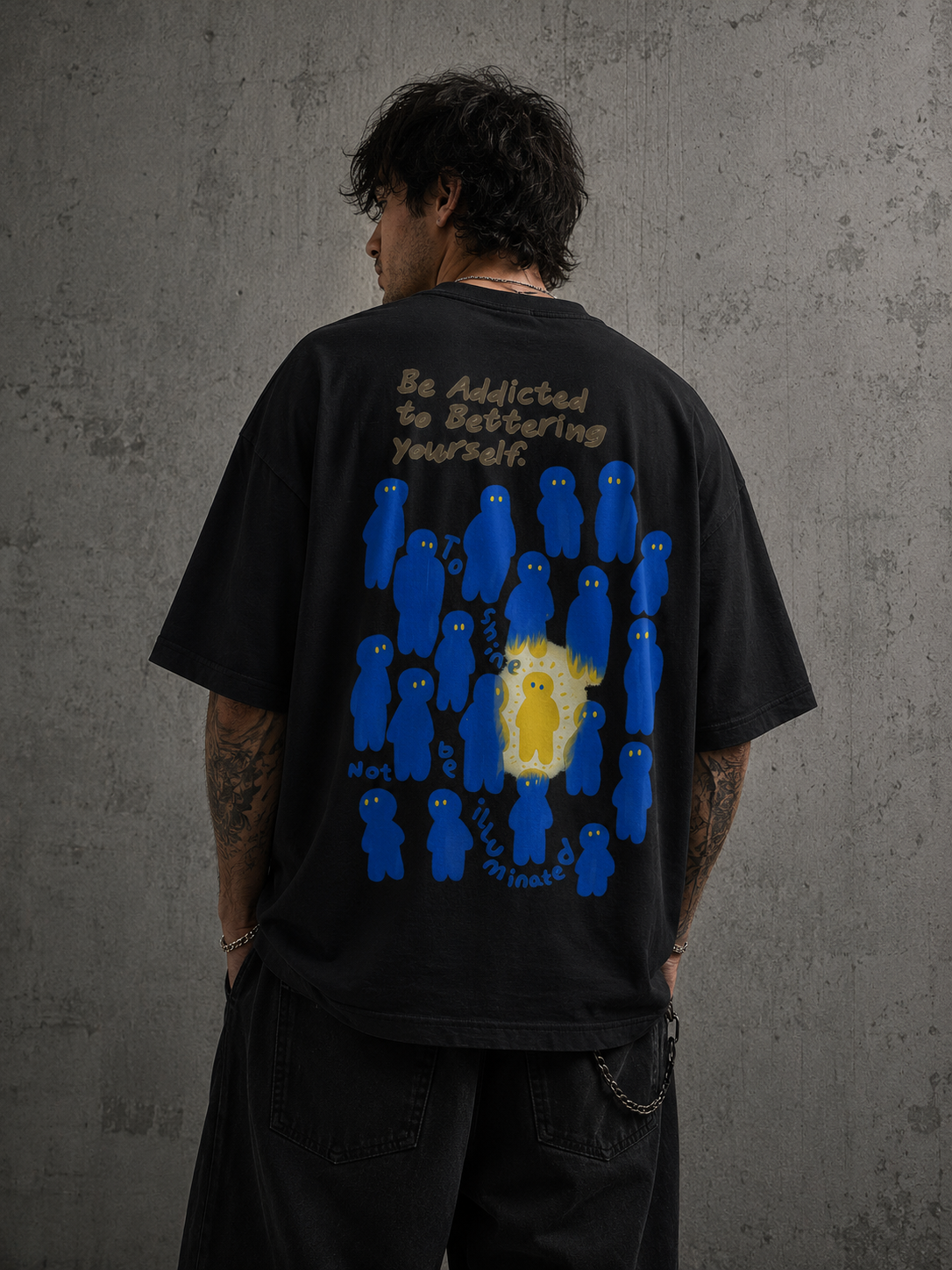 Oversized Black Graphic T-Shirt for Men | “Be Addicted to Bettering Yourself” Streetwear Tee