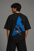 Falling Motion Graphic Oversized Black T-Shirt for Men | Fit and Flair