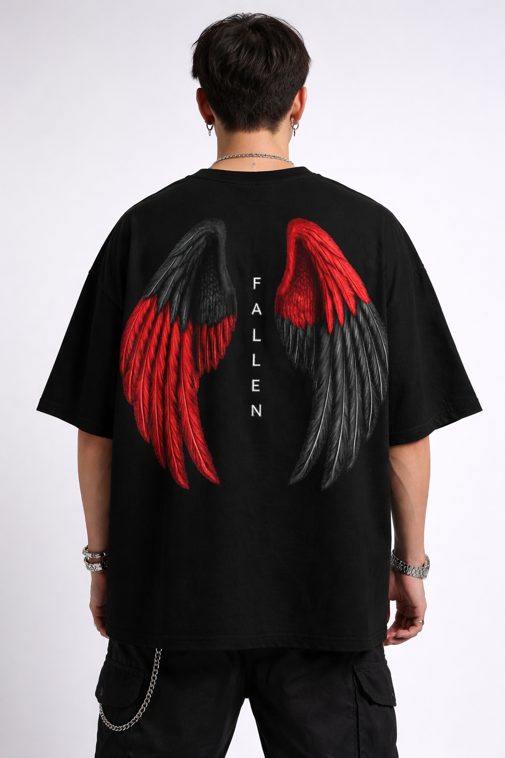 Fallen Angel Wing Oversize Black T-Shirt
