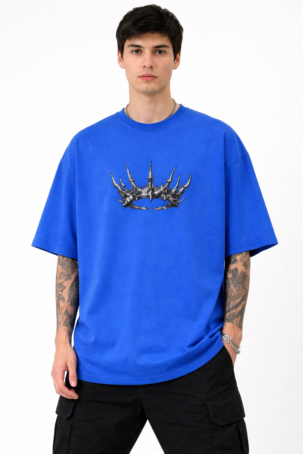 Oversized Blue Graphic T-Shirt – Crown Edition