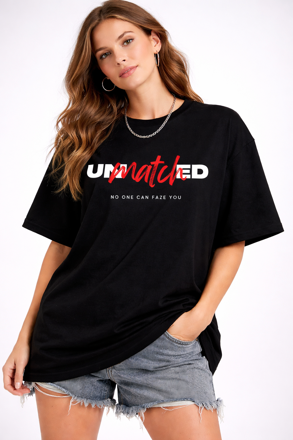 Unmatched Attitude Oversized Black Graphic T-Shirt